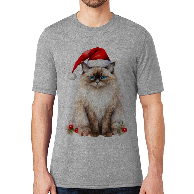 Camiseta Gato Natalino - Cinza
