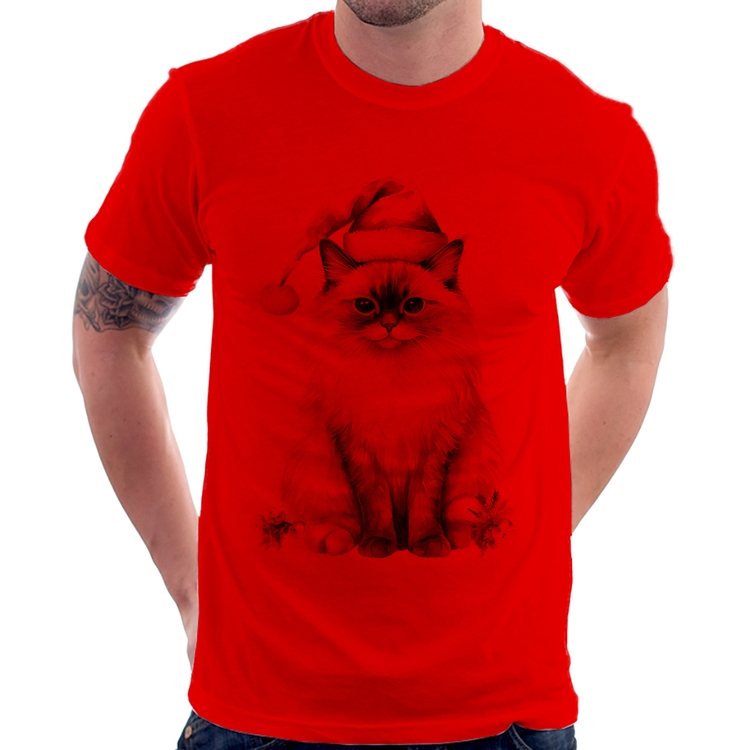 Camiseta Gato Natalino - Vermelha