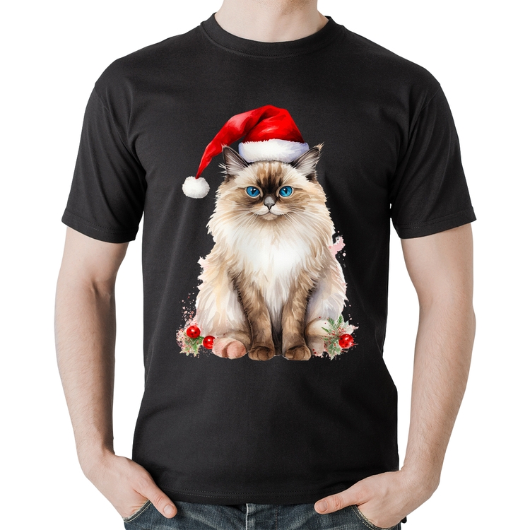 Camiseta Algodão Gato Natalino