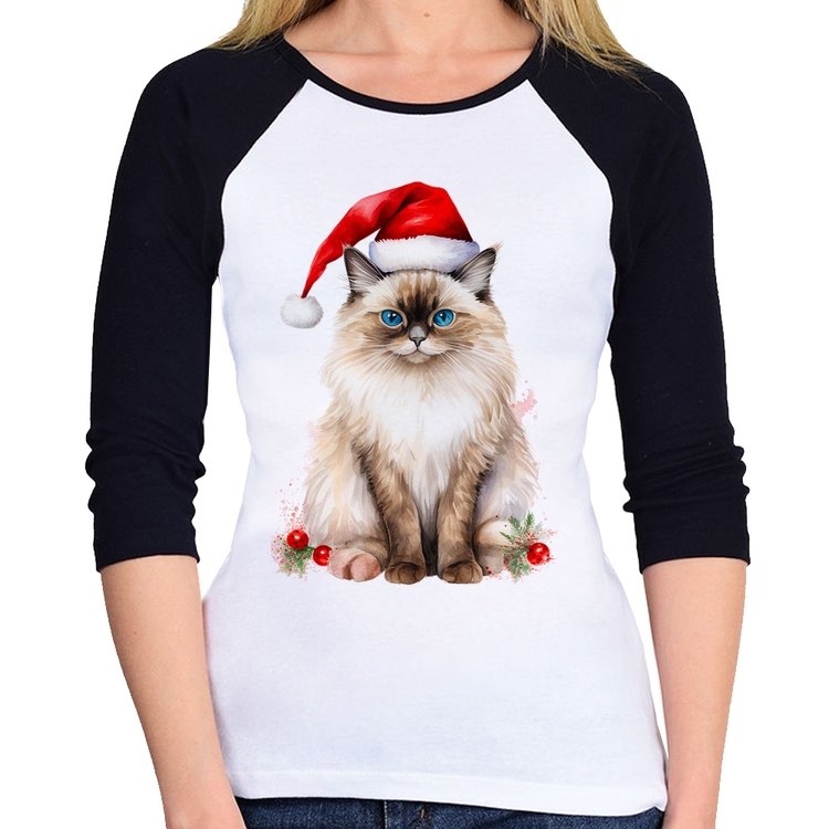 Baby Look Raglan Gato Natalino Manga 3/4