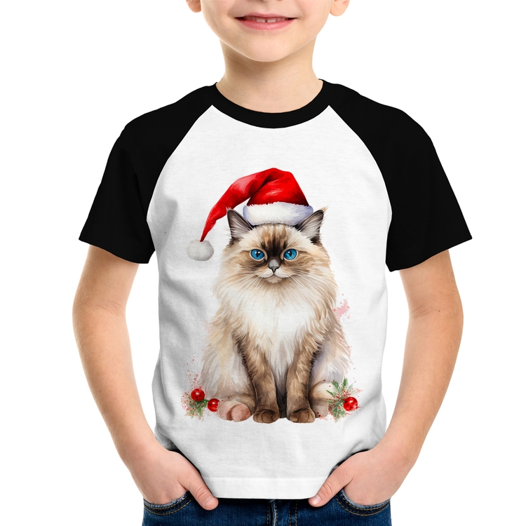 Camiseta Raglan Infantil Gato Natalino