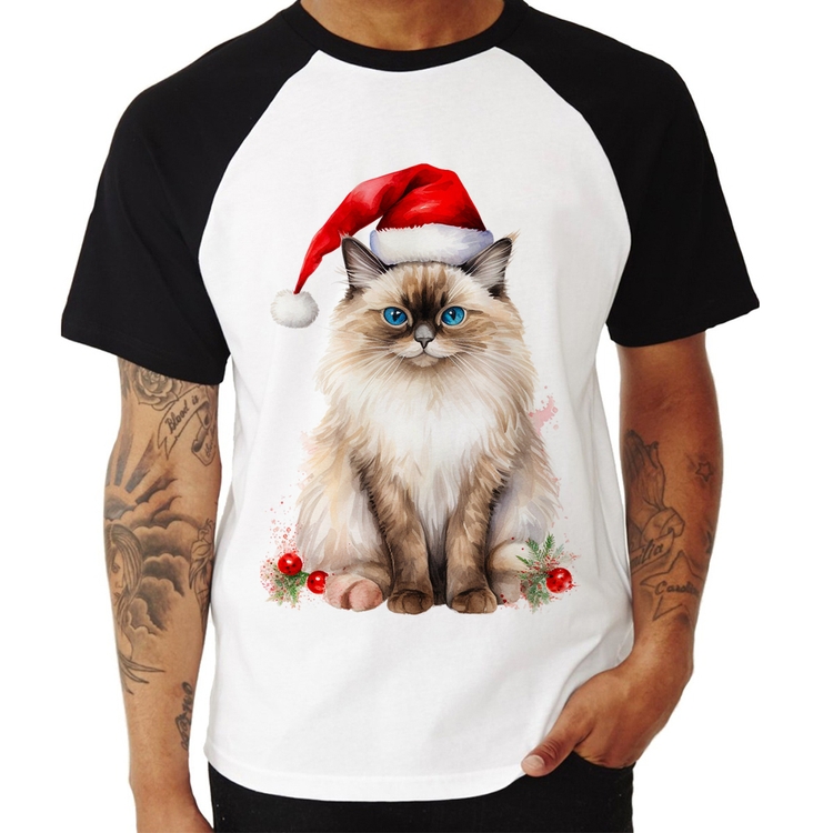 Camiseta Raglan Gato Natalino