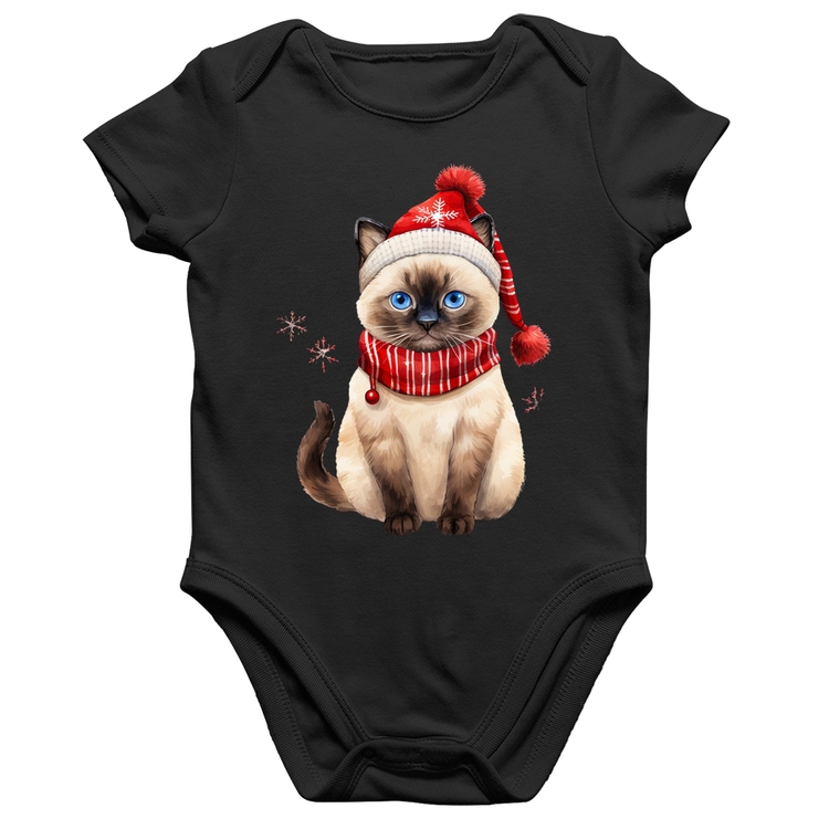 Body Bebê Algodão Gato Natalino Gorro e Cachecol