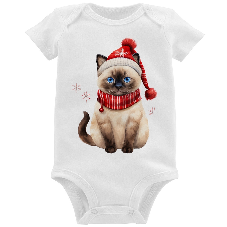 Body Bebê Gato Natalino Gorro e Cachecol