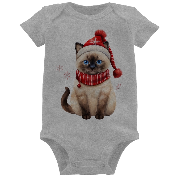 Body Bebê Gato Natalino Gorro e Cachecol - Cinza