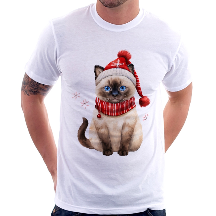 Camiseta Gato Natalino Gorro e Cachecol