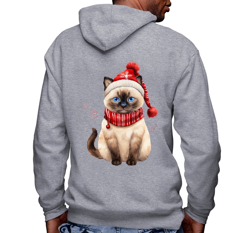 Blusa Moletom Gato Natalino Gorro e Cachecol Masculina com Capuz e Zíper - Mescla