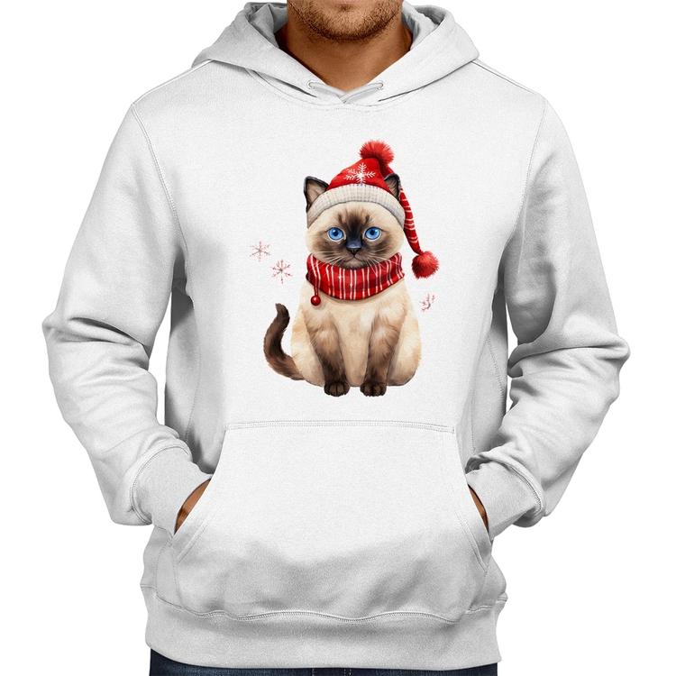 Moletom Gato Natalino Gorro e Cachecol - Branco