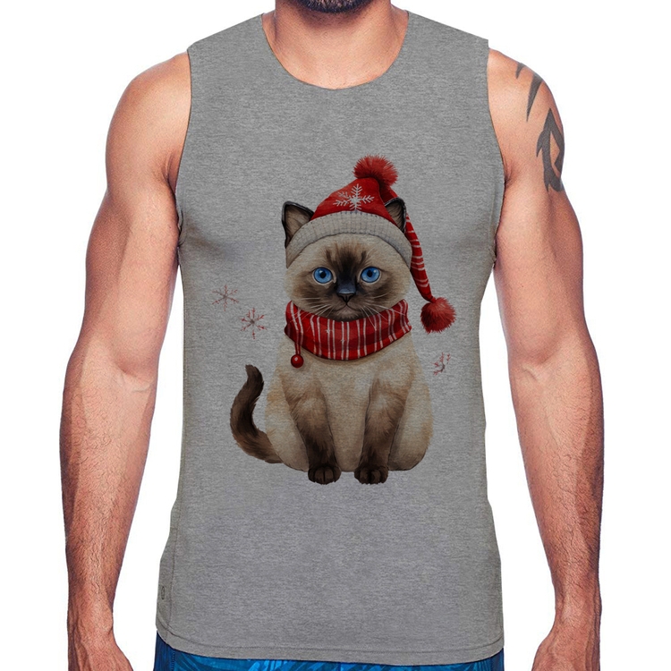 Regata Gato Natalino Gorro e Cachecol - Cinza