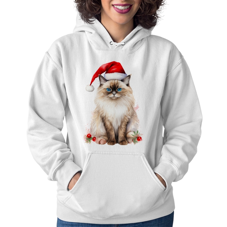 Moletom Feminino Gato Natalino - Branco