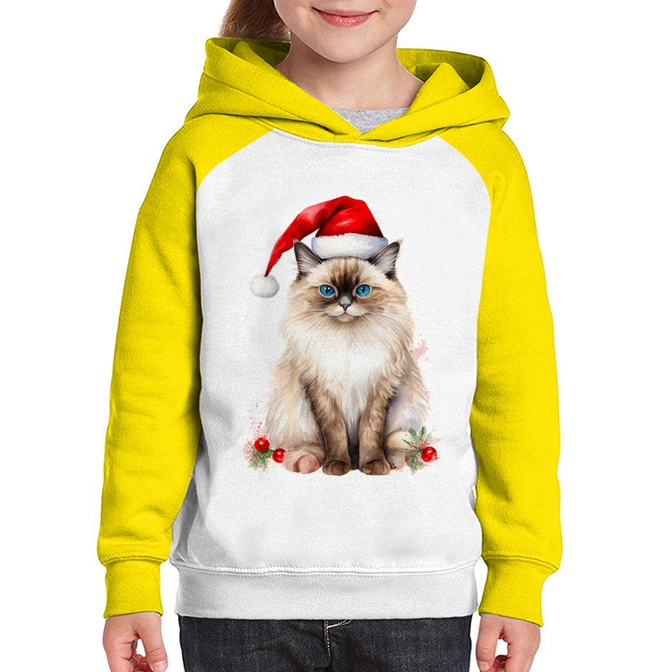 Moletom Infantil Gato Natalino - Branco/Amarelo