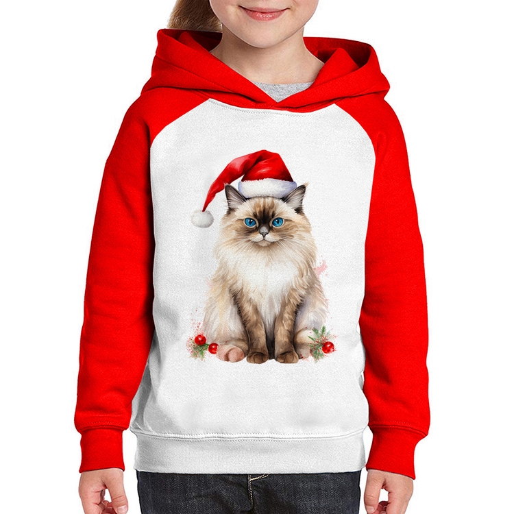 Moletom Infantil Gato Natalino - Branco/Vermelho
