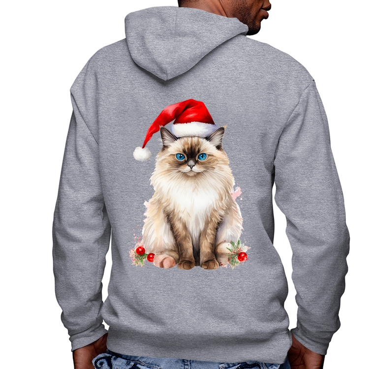 Blusa Moletom Gato Natalino Masculina com Capuz e Zíper - Mescla