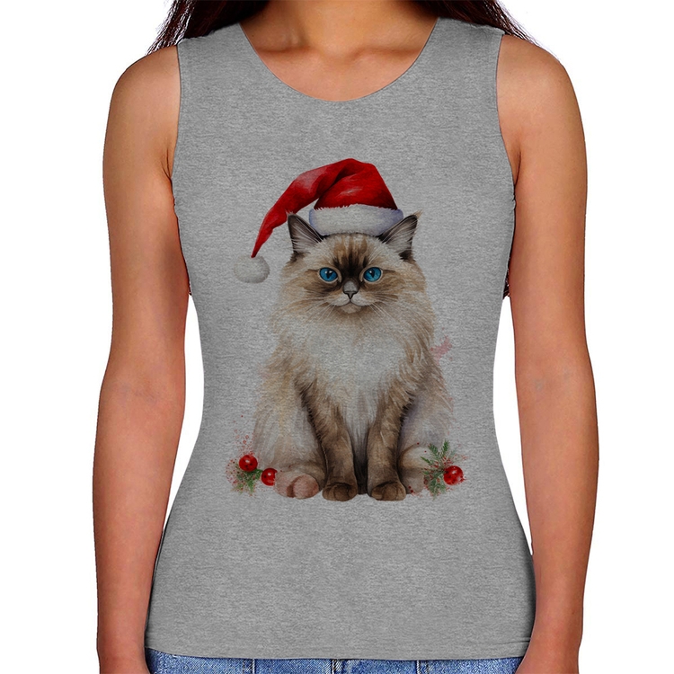 Regata Feminina Gato Natalino - Cinza