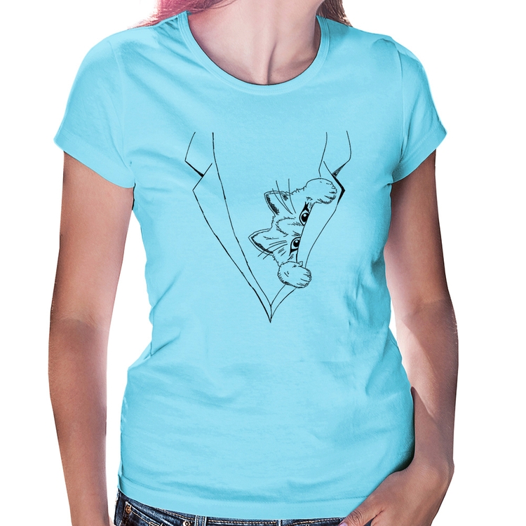 Baby Look Gato no terno - Azul Bebê