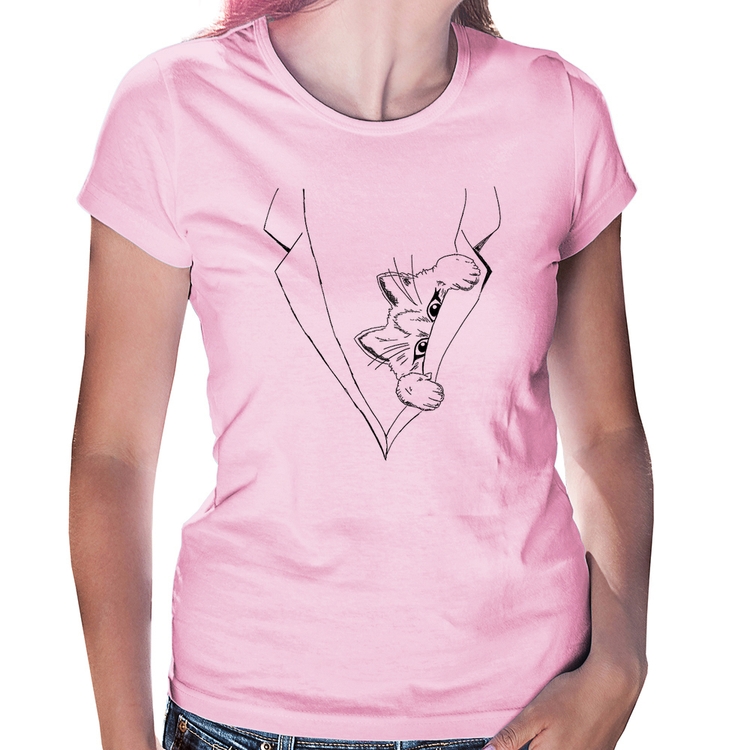 Baby Look Gato no terno - Rosa Bebê