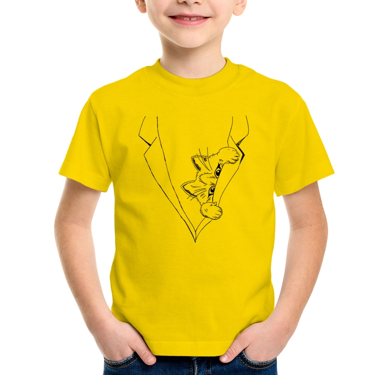 Camiseta Infantil Gato no terno - Amarela
