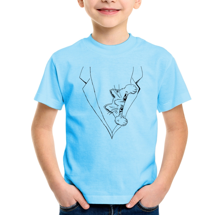 Camiseta Infantil Gato no terno - Azul Bebê