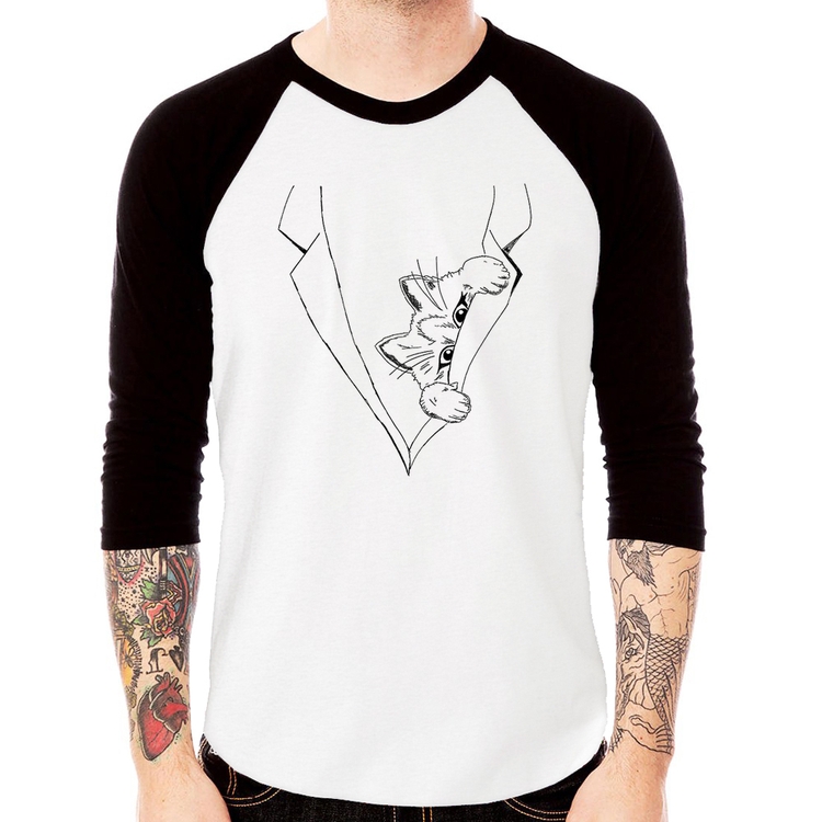 Camiseta Raglan Gato no terno Manga 3/4