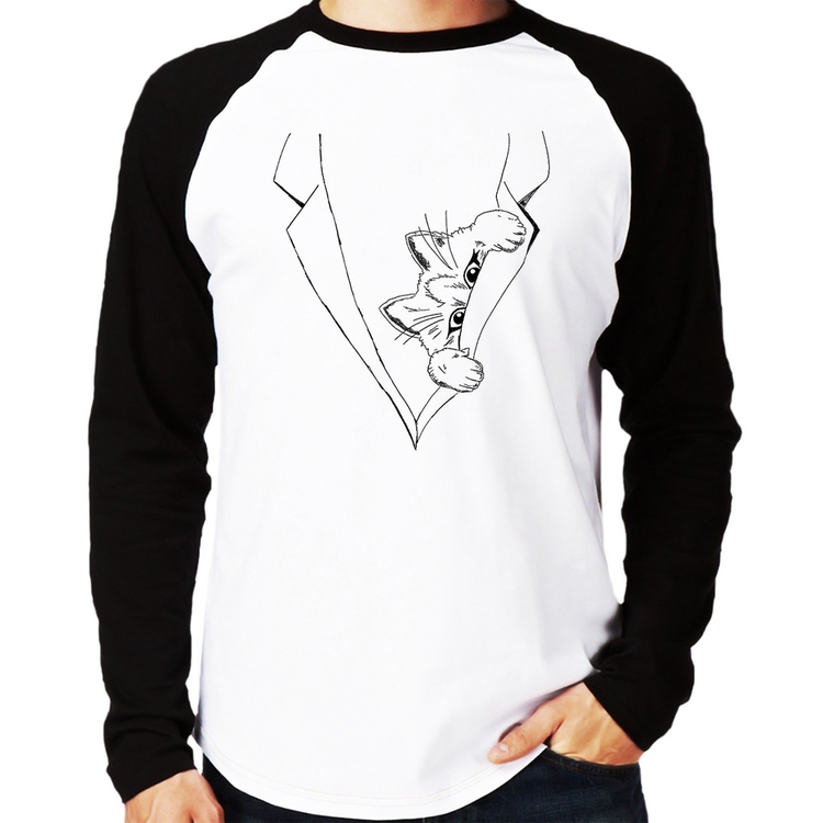 Camiseta Raglan Gato no terno Manga Longa