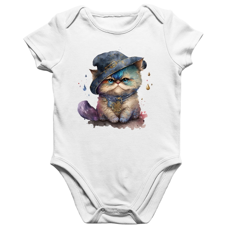 Body Bebê Algodão Gato Persa Watercolor  - Branco