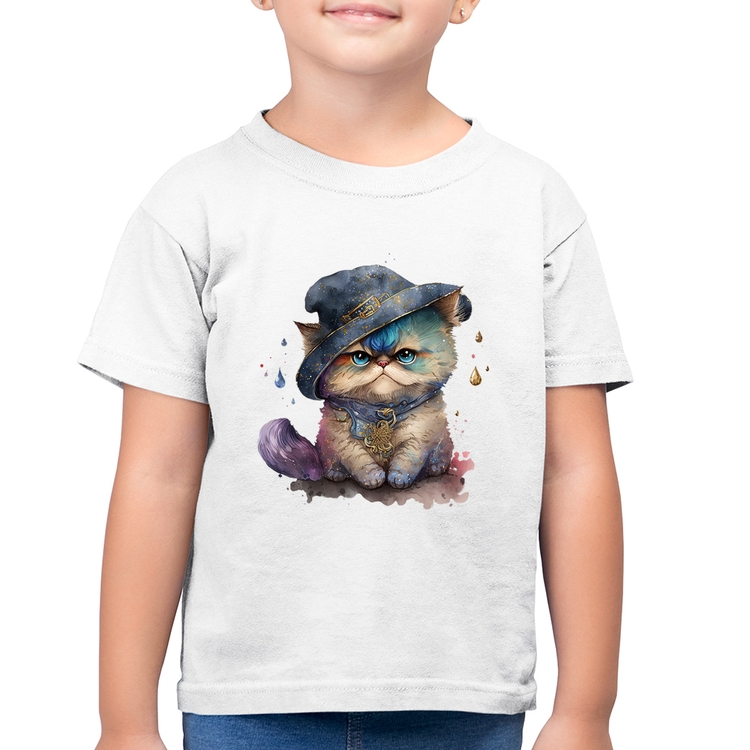 Camiseta Algodão Infantil Gato Persa Watercolor  - Branca