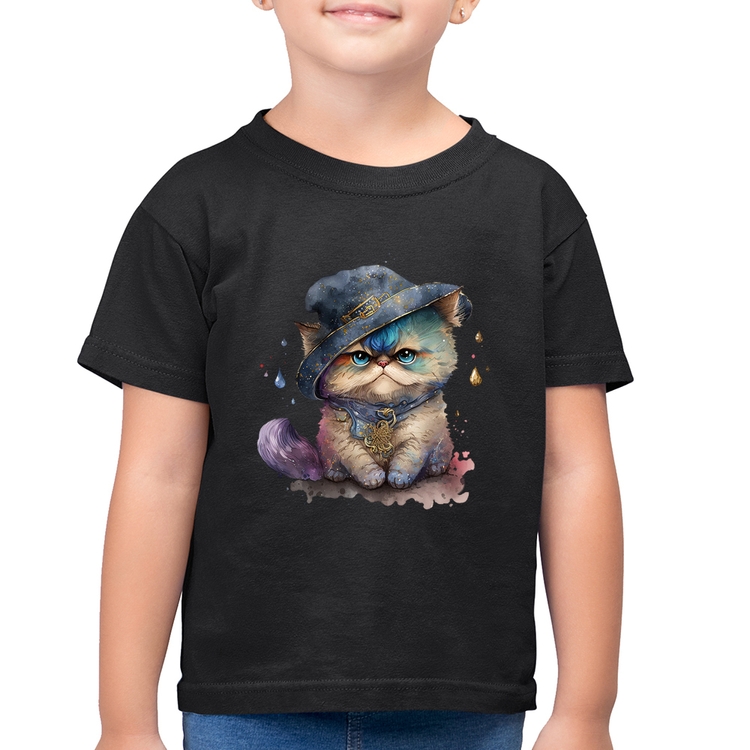 Camiseta Algodão Infantil Gato Persa Watercolor 