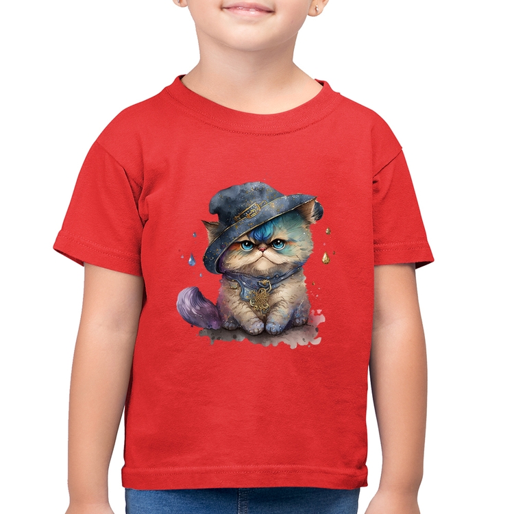 Camiseta Algodão Infantil Gato Persa Watercolor  - Vermelha