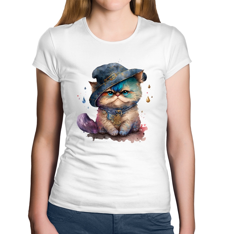 Baby Look Algodão Gato Persa Watercolor  - Branca