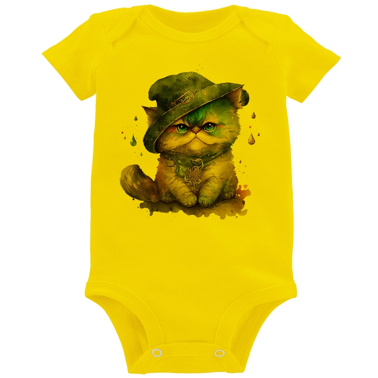 Body Bebê Gato Persa Watercolor  - Amarelo