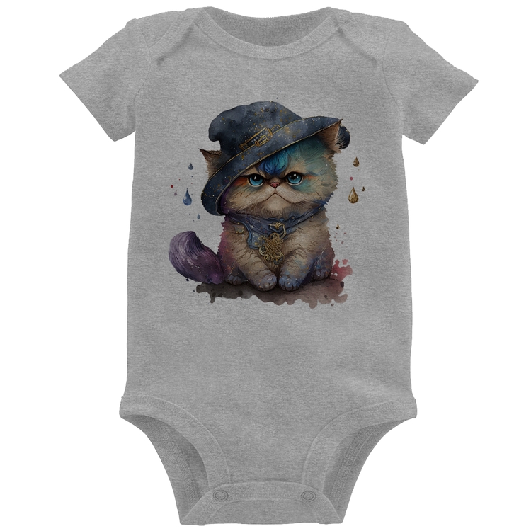 Body Bebê Gato Persa Watercolor  - Cinza