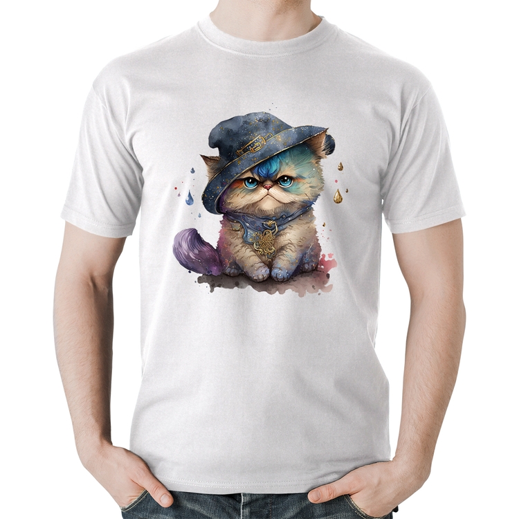 Camiseta Algodão Gato Persa Watercolor  - Branca