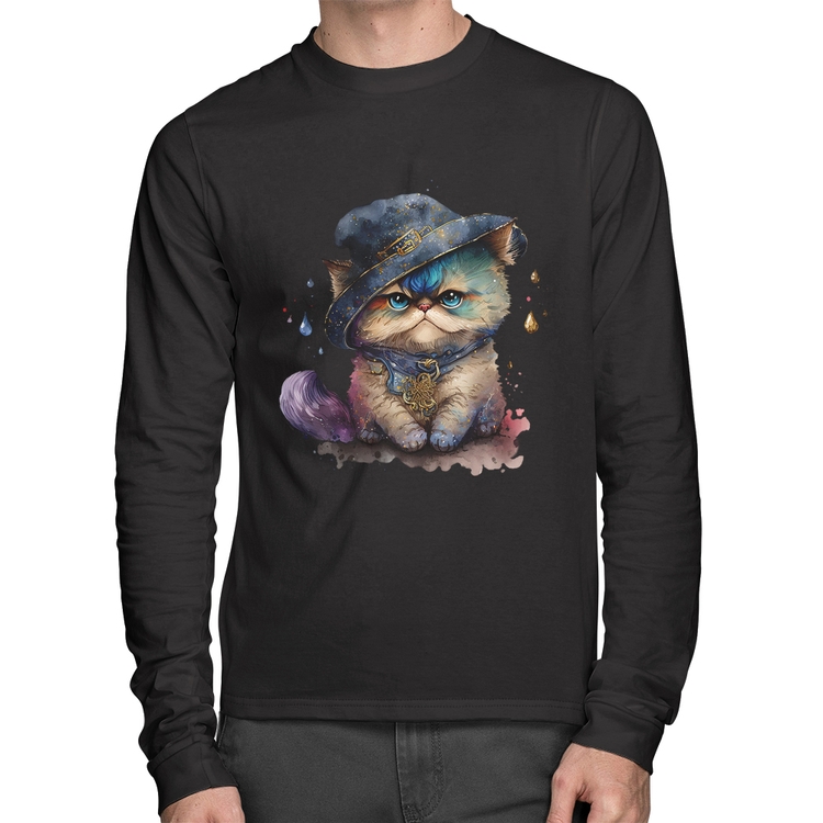 Camiseta Algodão Gato Persa Watercolor  Manga Longa