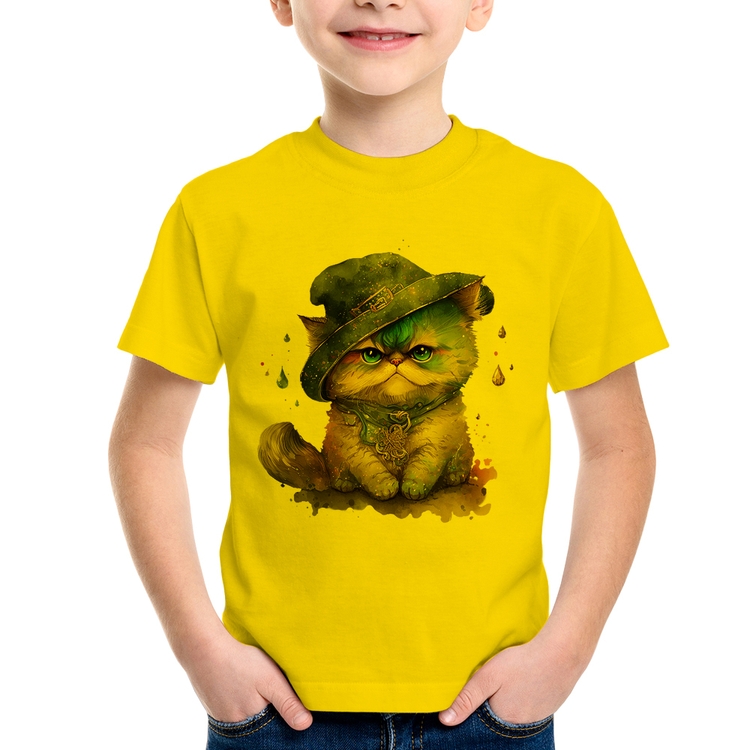 Camiseta Infantil Gato Persa Watercolor  - Amarela
