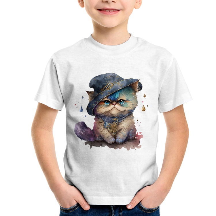 Camiseta Infantil Gato Persa Watercolor 