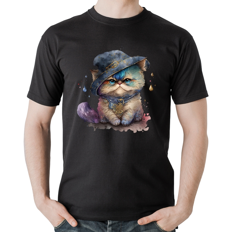 Camiseta Algodão Gato Persa Watercolor 