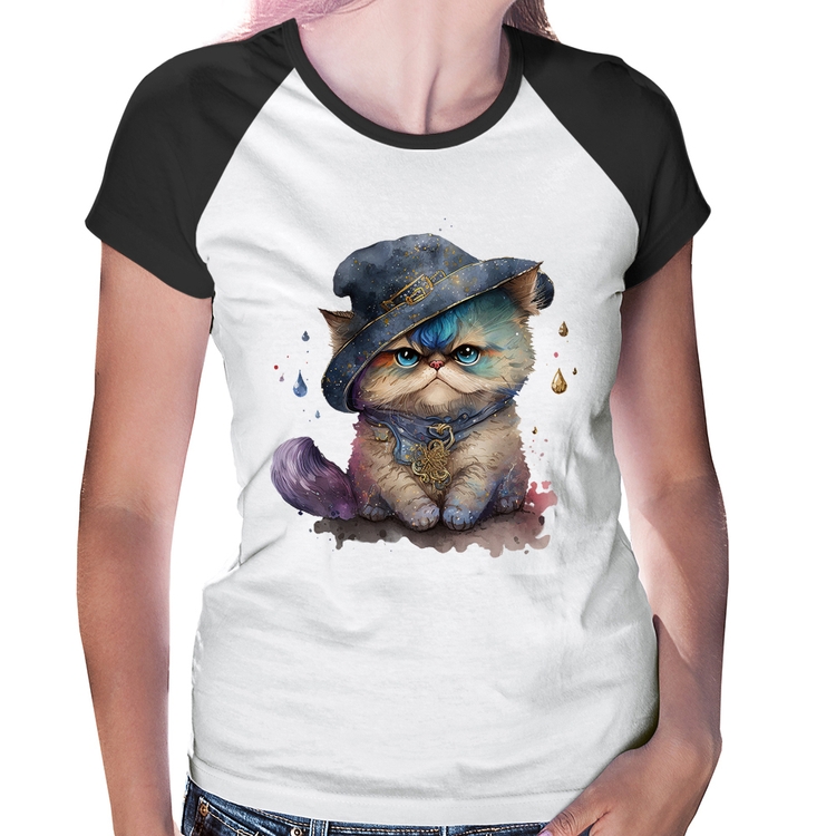 Baby Look Raglan Gato Persa Watercolor 