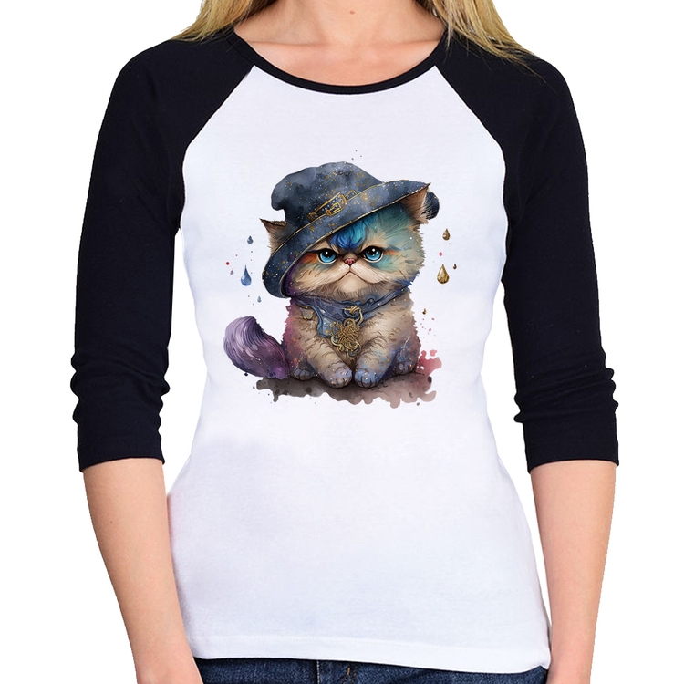 Baby Look Raglan Gato Persa Watercolor  Manga 3/4