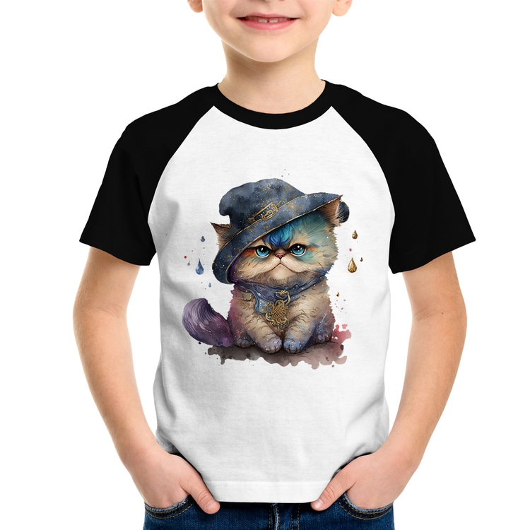Camiseta Raglan Infantil Gato Persa Watercolor 