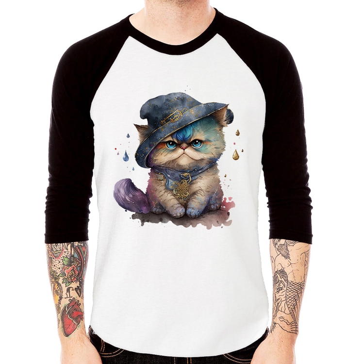 Camiseta Raglan Gato Persa Watercolor  Manga 3/4