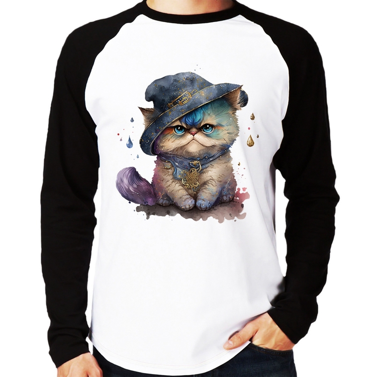 Camiseta Raglan Gato Persa Watercolor  Manga Longa