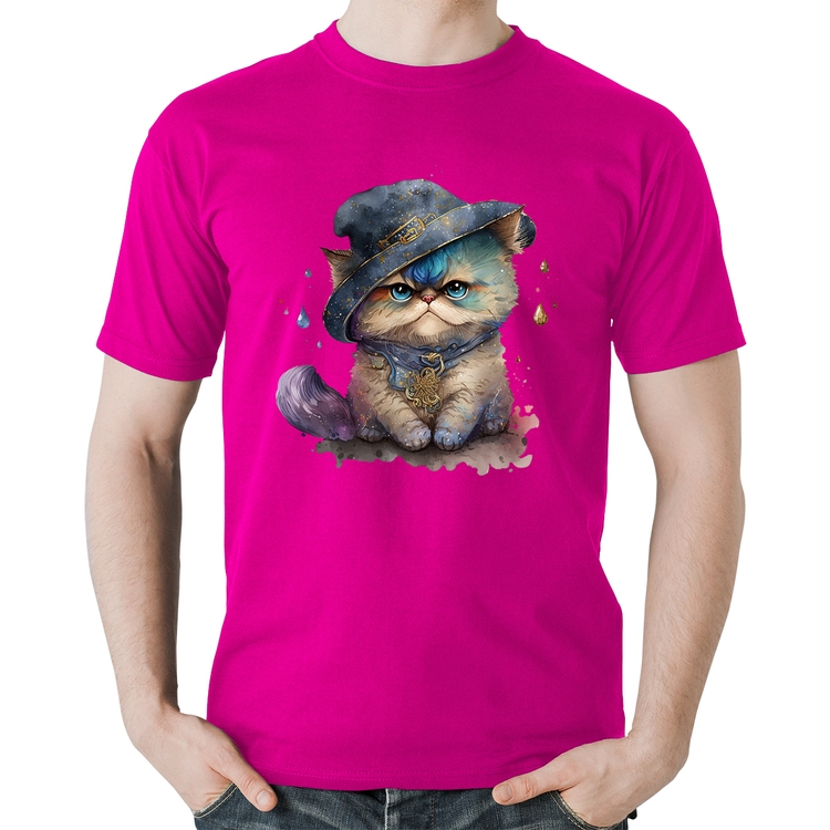 Camiseta Algodão Gato Persa Watercolor  - Rosa