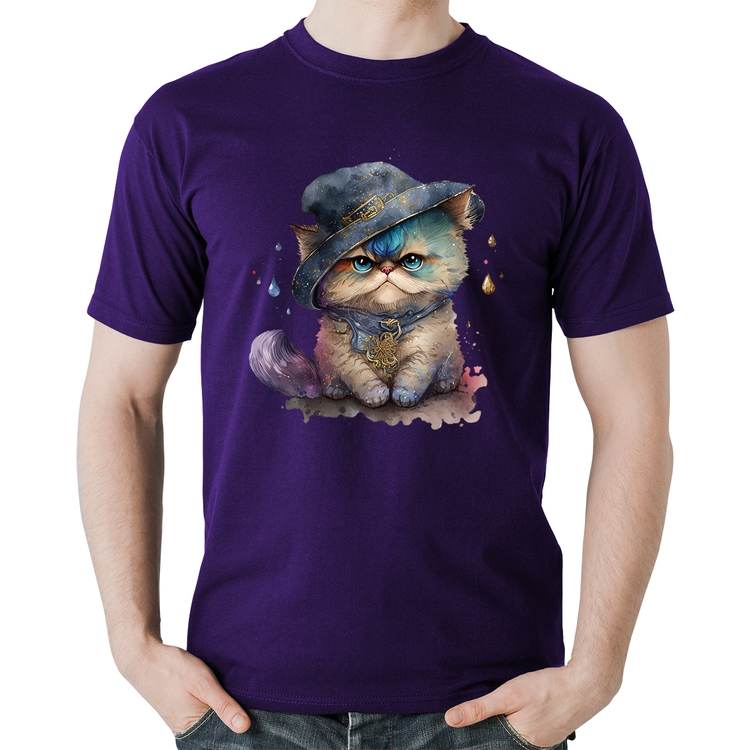 Camiseta Algodão Gato Persa Watercolor  - Roxa