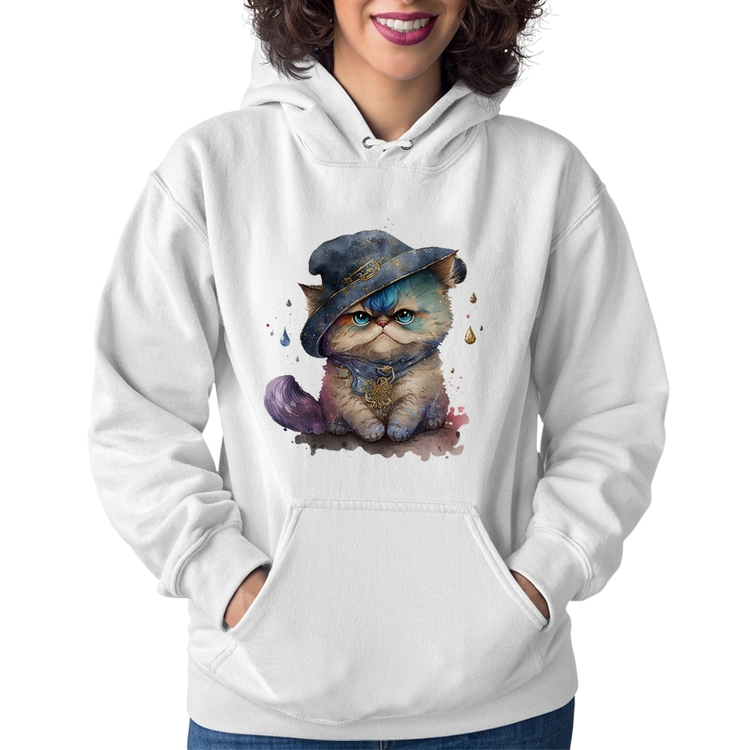 Moletom Feminino Gato Persa Watercolor  - Branco