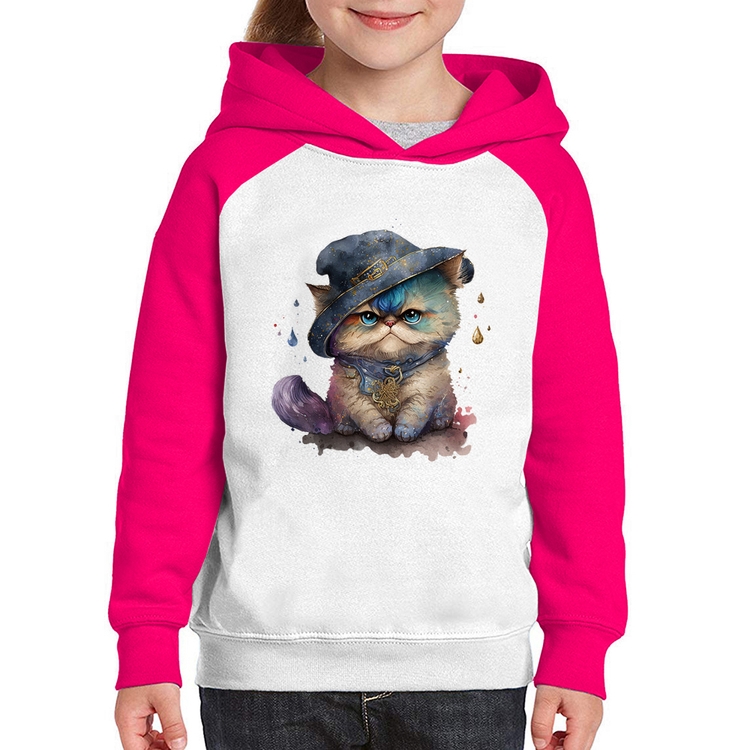 Moletom Infantil Gato Persa Watercolor  - Branco/Rosa