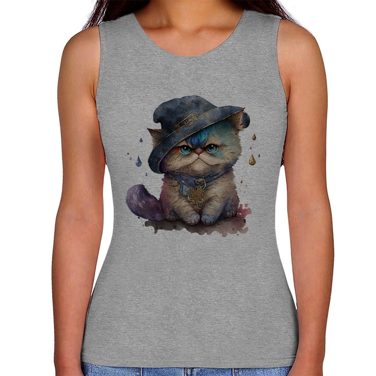 Regata Feminina Gato Persa Watercolor  - Cinza