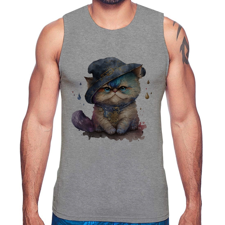 Regata Gato Persa Watercolor  - Cinza