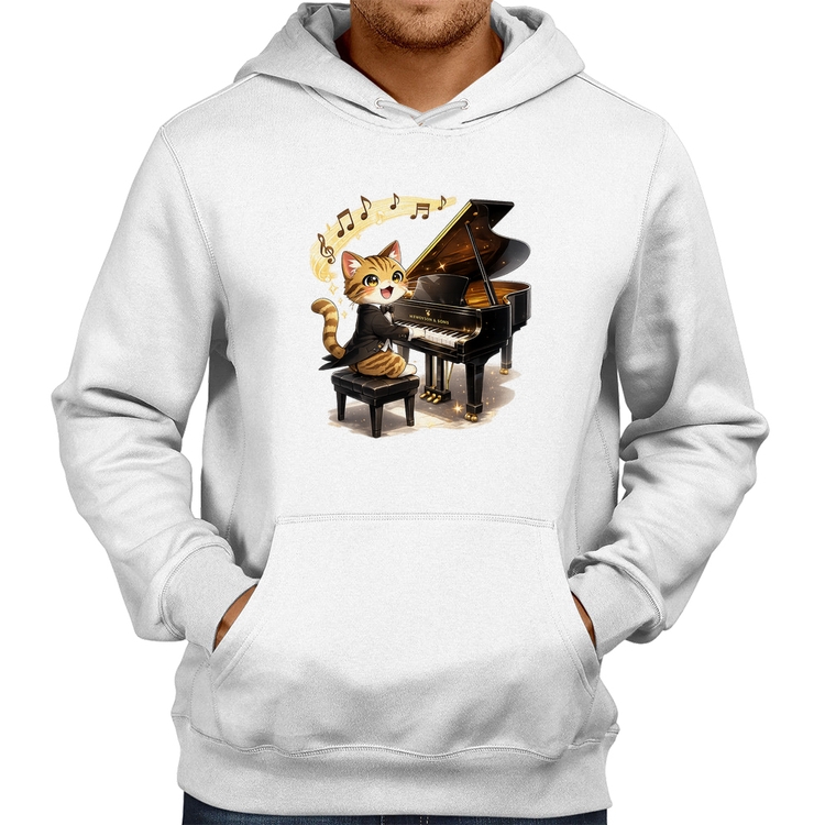 Moletom Gato Pianista - Orquestra Animal - Branco