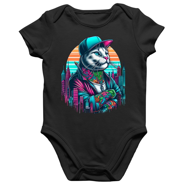Body Bebê Algodão Gato Urbano Arte