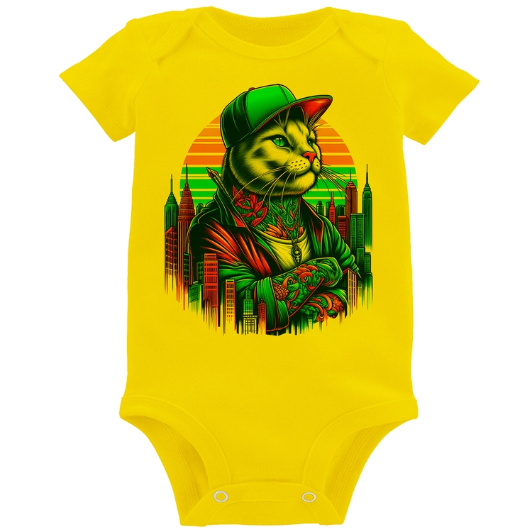 Body Bebê Gato Urbano Arte - Amarelo